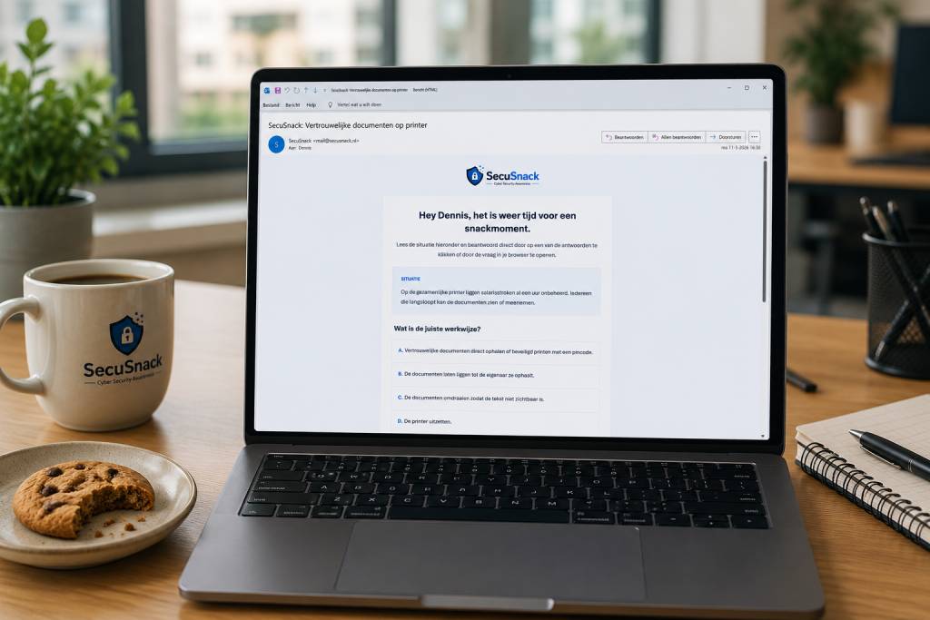Voorbeeld van DigiSnack e-mail met korte uitleg en quizvraag