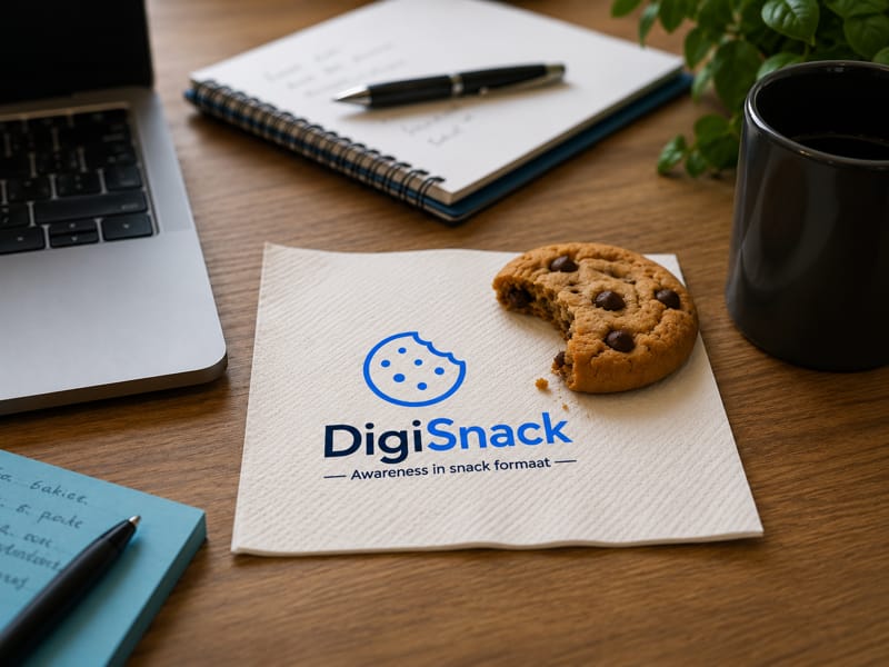 Snackmoment met laptop als verwijzing naar de naam DigiSnack